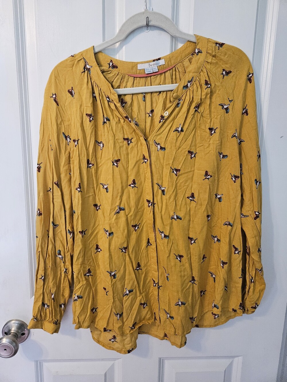 Boden Mustard Yellow Bird Printed Top